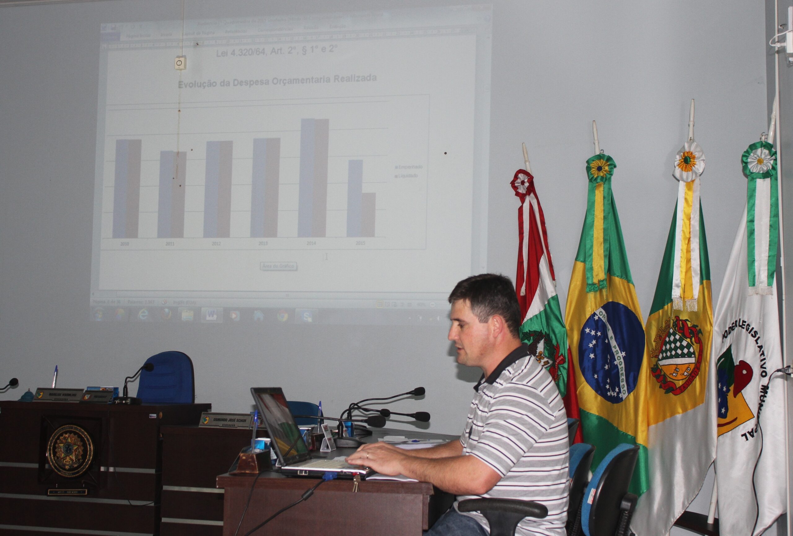 Dados foram apresentados pelo contador do município, Jaime Koch, com auxílio do auditor Elói Hoss