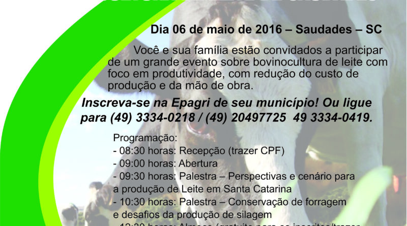 II Seminário Municipal de Bovinocultura de Leite será no dia 06