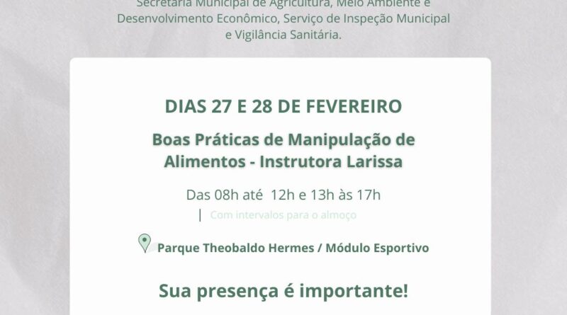 Convite! Curso de boas práticas de manipulação de alimentos